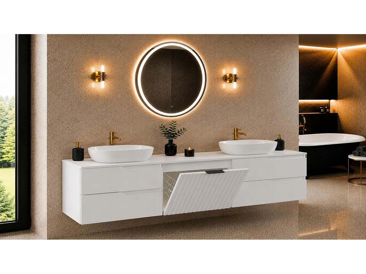 Meuble sous vasque 160cm - avec plan & panier à linge - Blanc Mat – RODAN