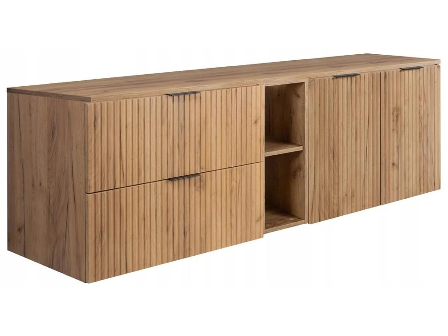Mobile sottolavabo 160cm - Scanalato Rovere - con piano & mensola – RODAN