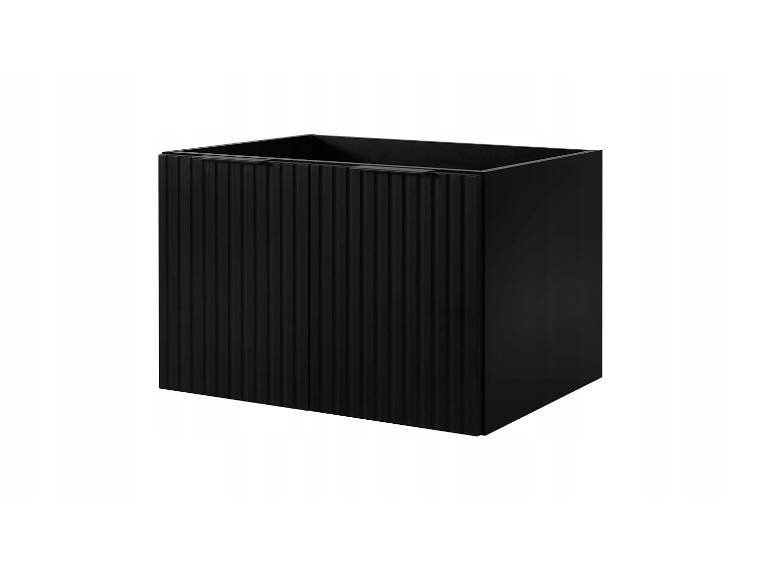 Waschbeckenunterschrank 140cm - Hängend - Geriffelt Schwarz - braune Platte – RODAN