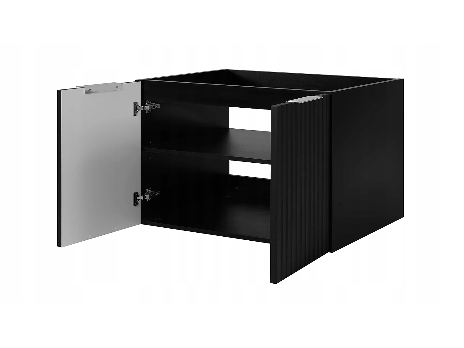 Waschbeckenunterschrank 140cm - Hängend - Geriffelt Schwarz - braune Platte – RODAN