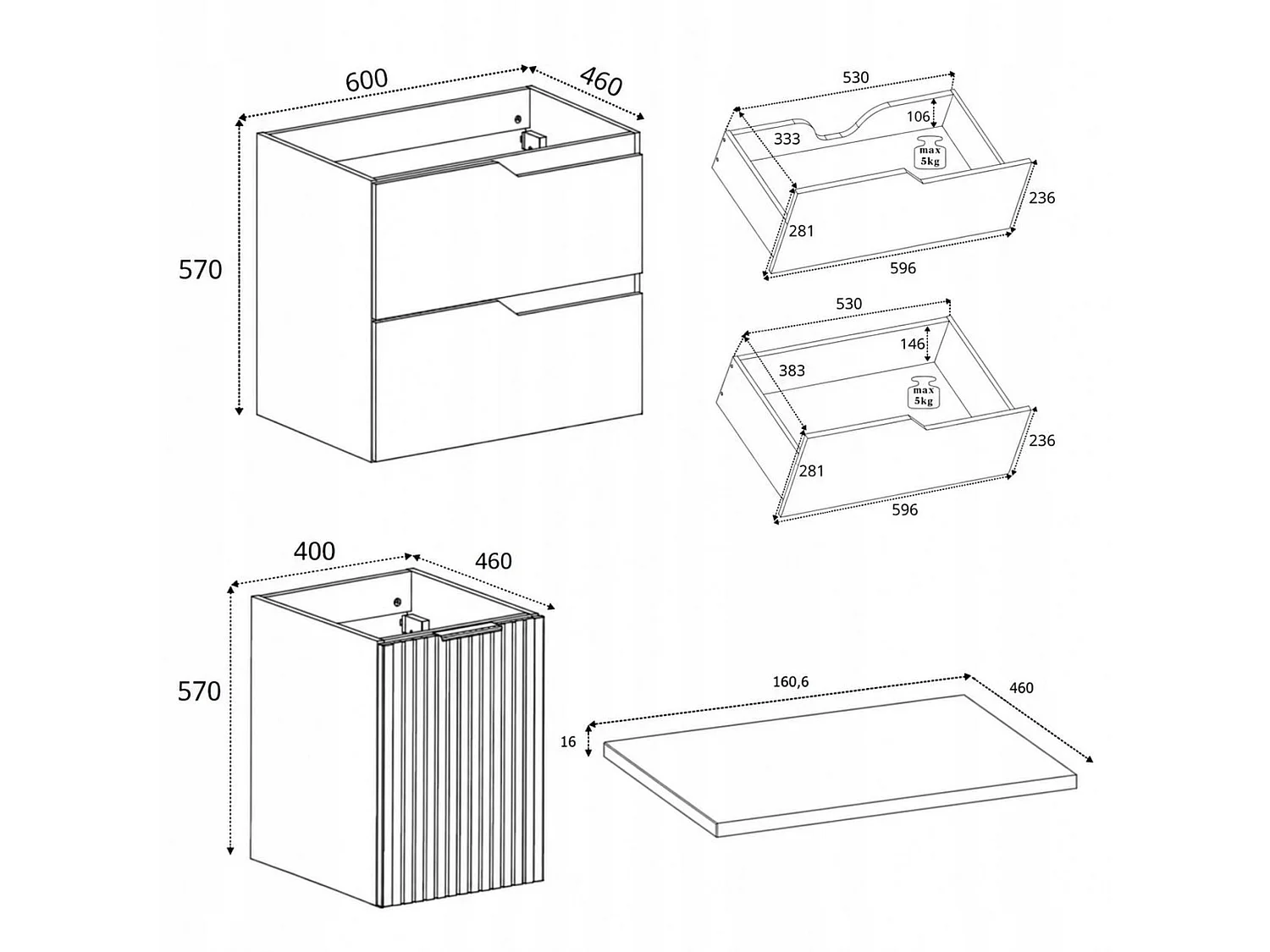 Meuble sous vasque 160cm - avec plan & panier à linge - Cachemire Mat – RODAN