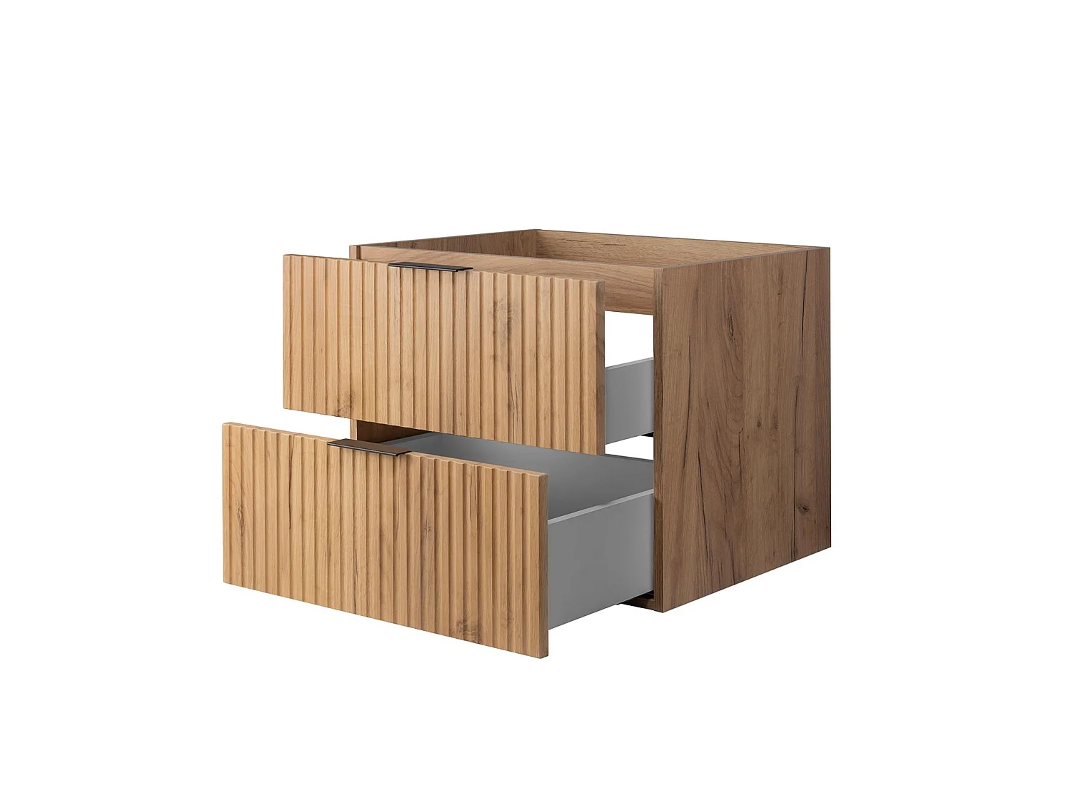 Waschbeckenunterschrank 140cm - Geriffelt Braun - mit Platte & Regal - Soft-Close – RODAN