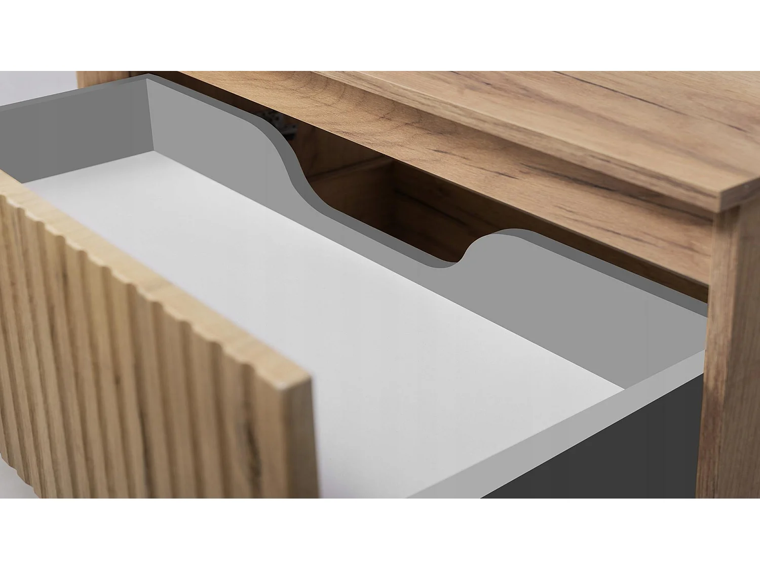 Waschbeckenunterschrank 140cm - Geriffelt Braun - mit Platte & Regal - Soft-Close – RODAN