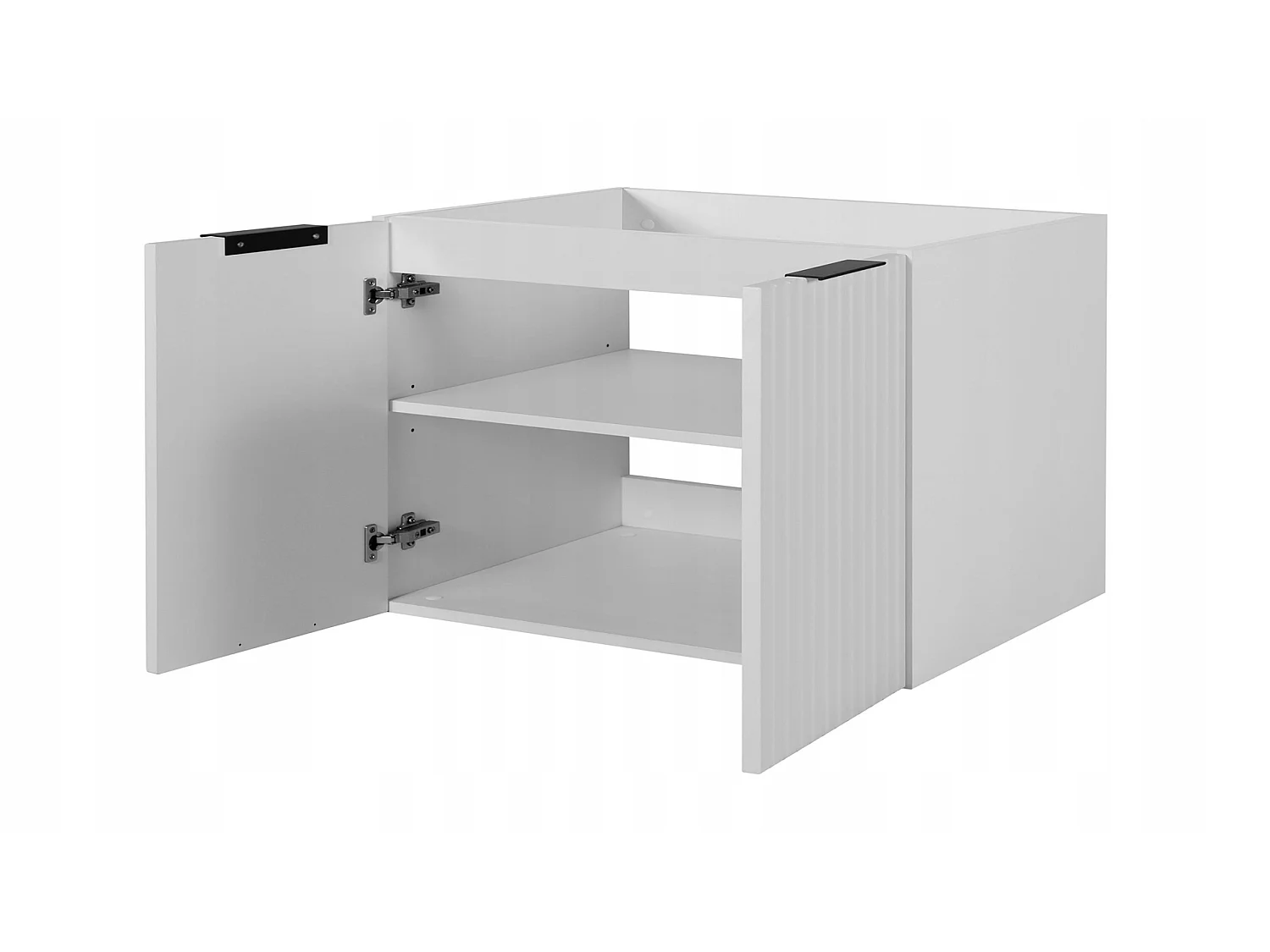 Rodan Wastafelmeubel 140cm - Geribbeld Wit - zwart blad & plank - Soft-Close - FLOW