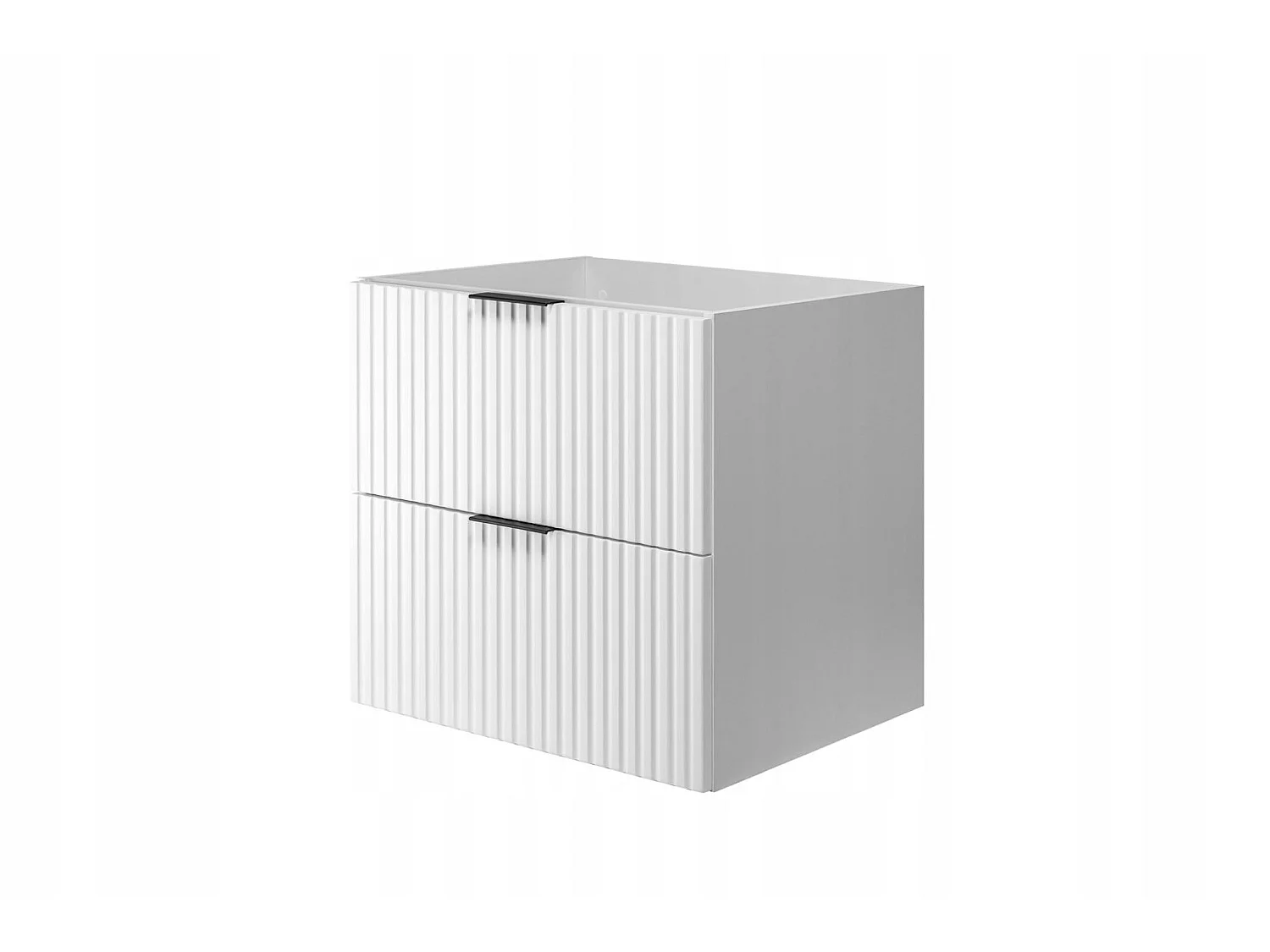 Rodan Wastafelmeubel 140cm - Geribbeld Wit - zwart blad & plank - Soft-Close - FLOW
