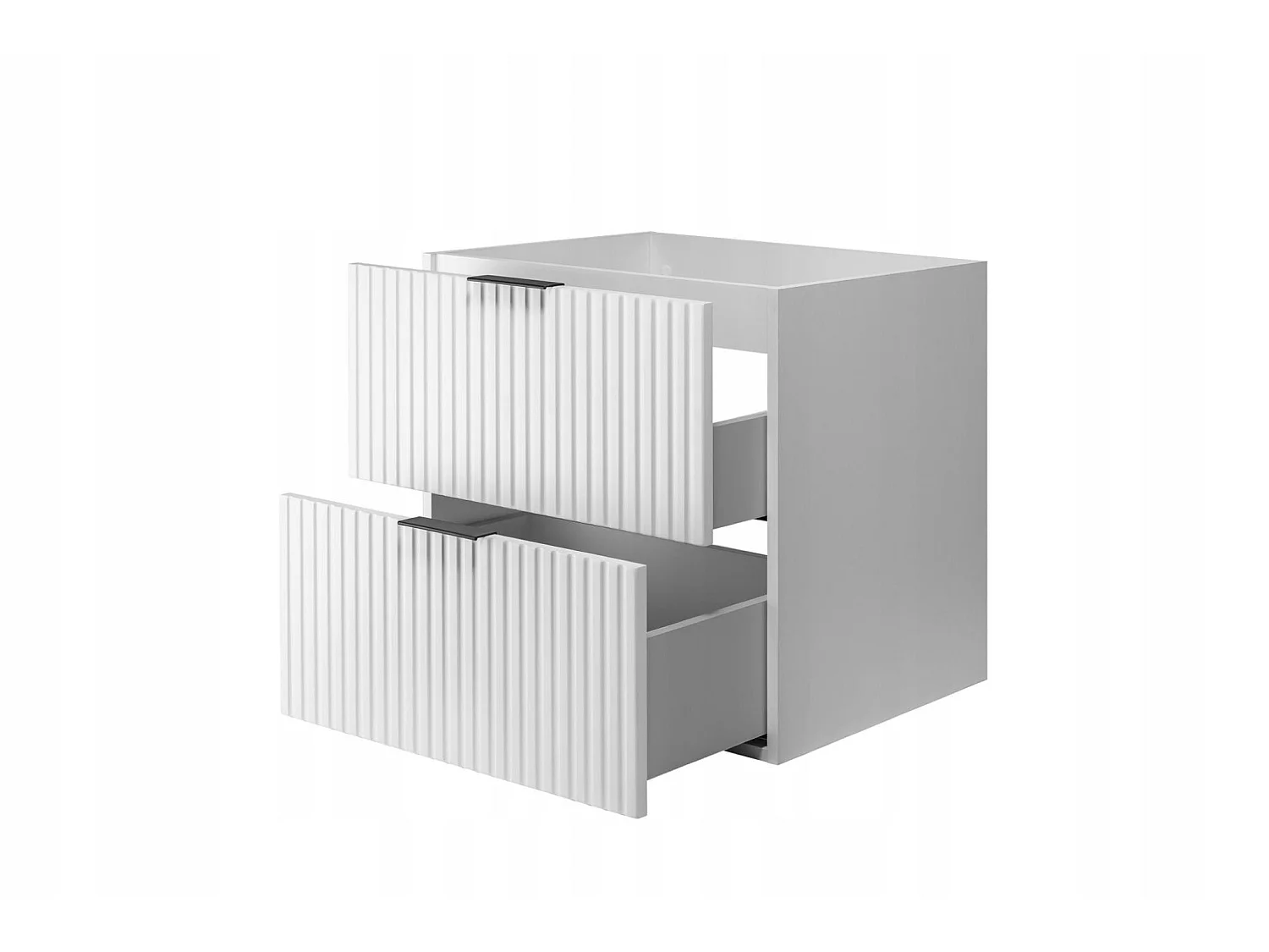 Rodan Wastafelmeubel 140cm - Geribbeld Wit - zwart blad & plank - Soft-Close - FLOW