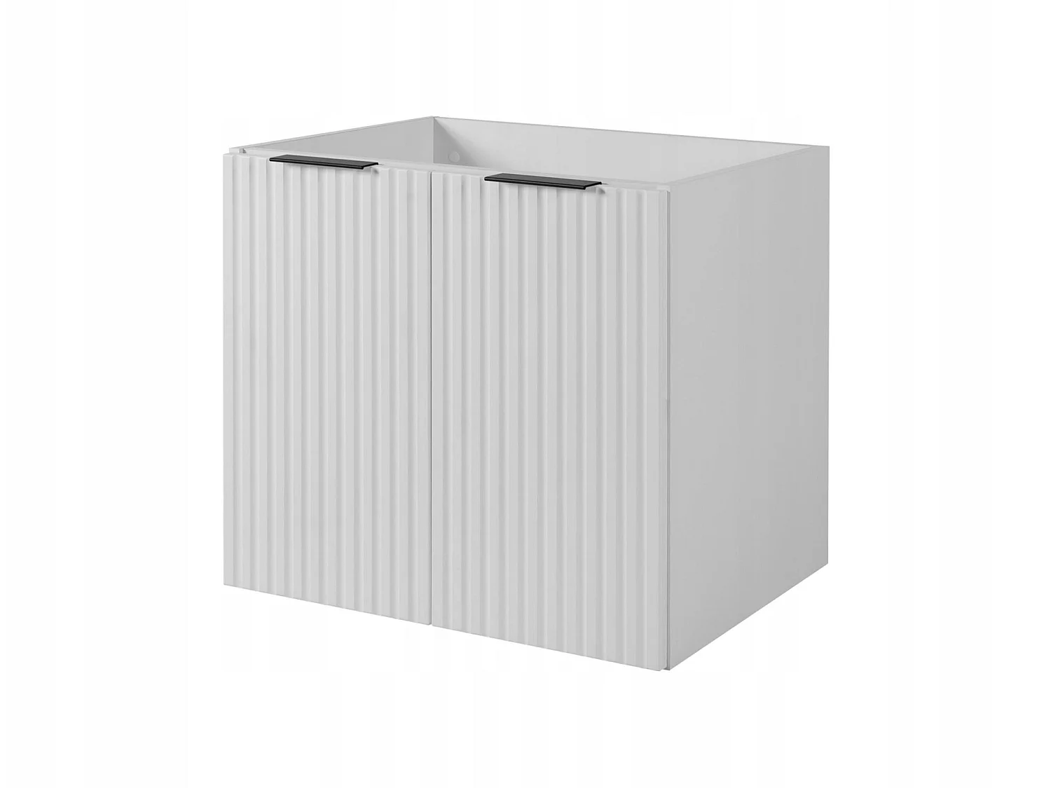 Rodan Wastafelmeubel 140cm - Geribbeld Wit - zwart blad & plank - Soft-Close - FLOW