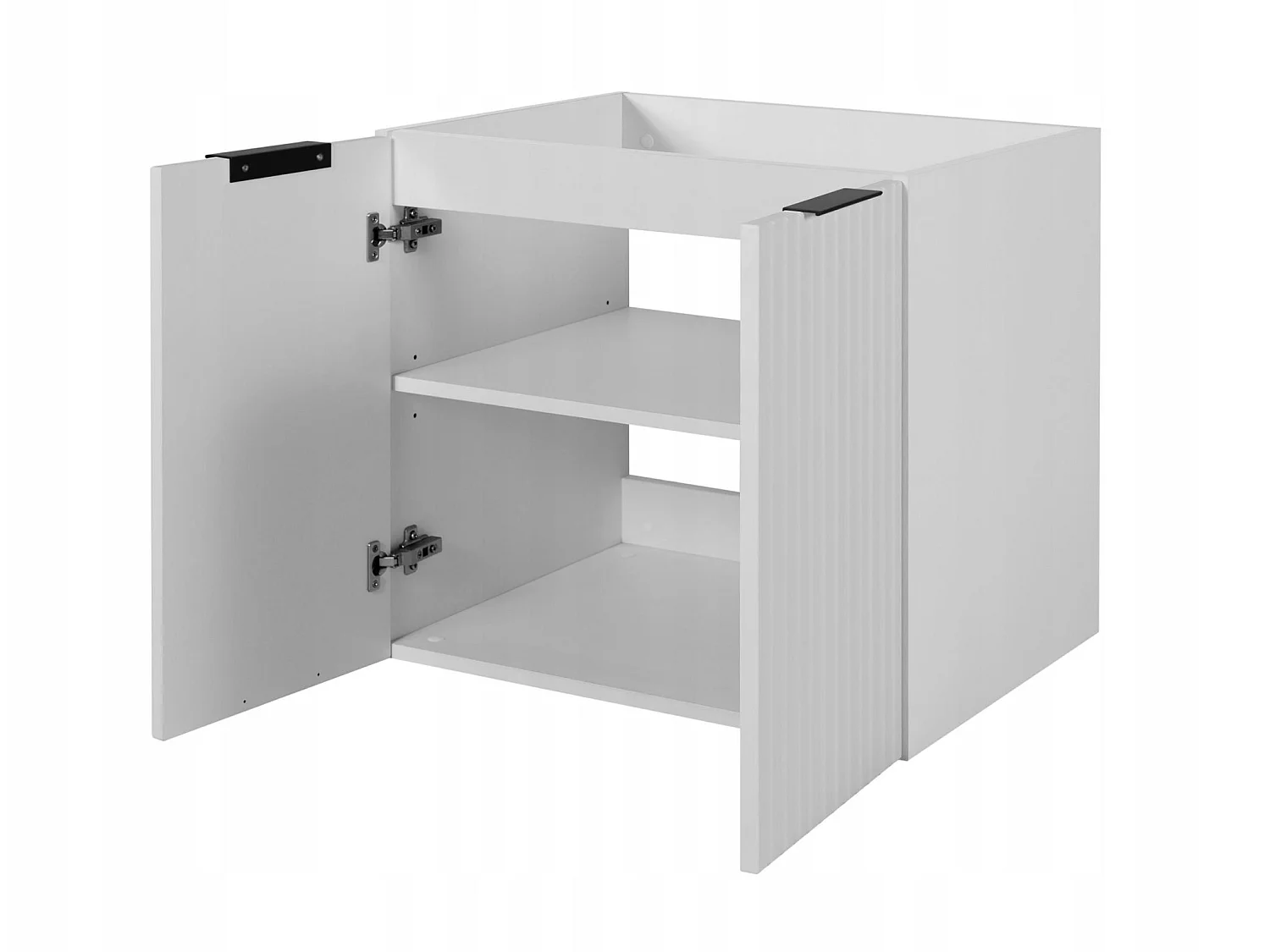 Rodan Wastafelmeubel 140cm - Geribbeld Wit - zwart blad & plank - Soft-Close - FLOW