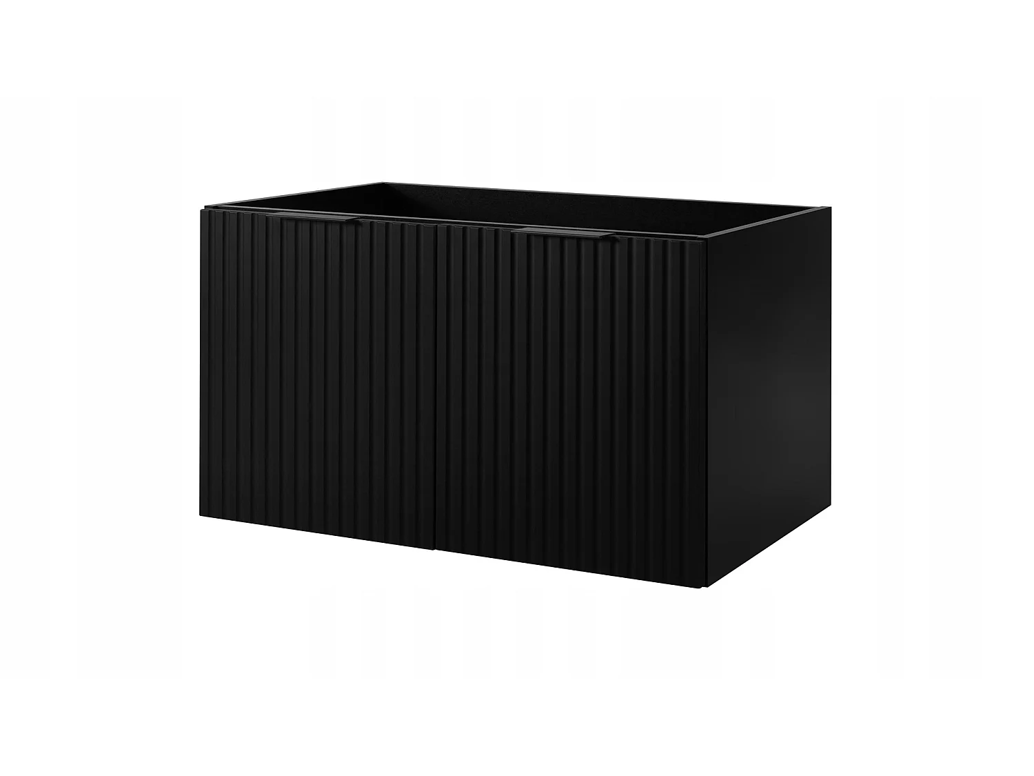 Waschbeckenunterschrank 160cm - Hängend - Geriffelt Schwarz - weiße Platte – RODAN