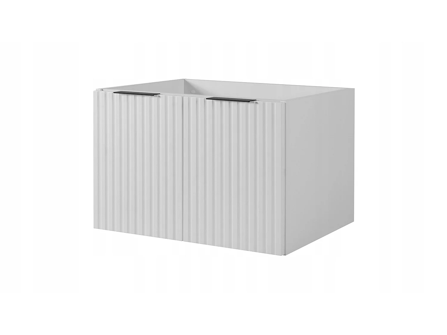 Waschbeckenunterschrank 140cm - Hängend - Geriffelt Weiß - braune Platte – RODAN