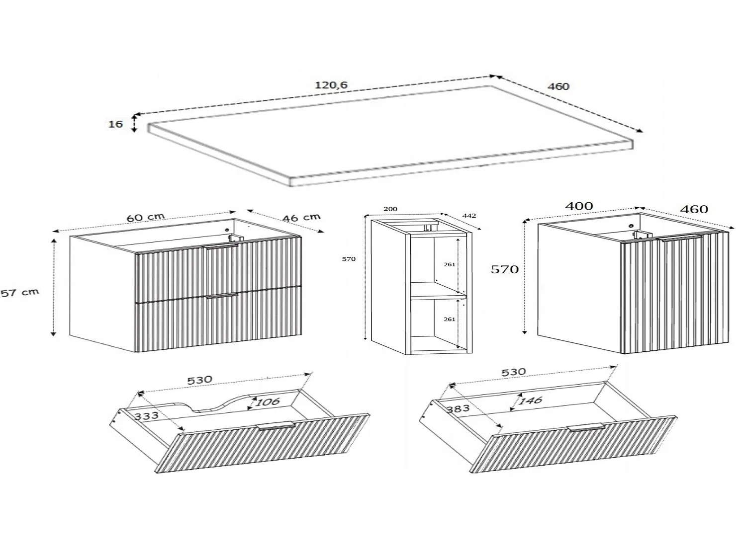 Meuble sous vasque 120cm - Strié Beige - plan & étagère Chêne – RODAN