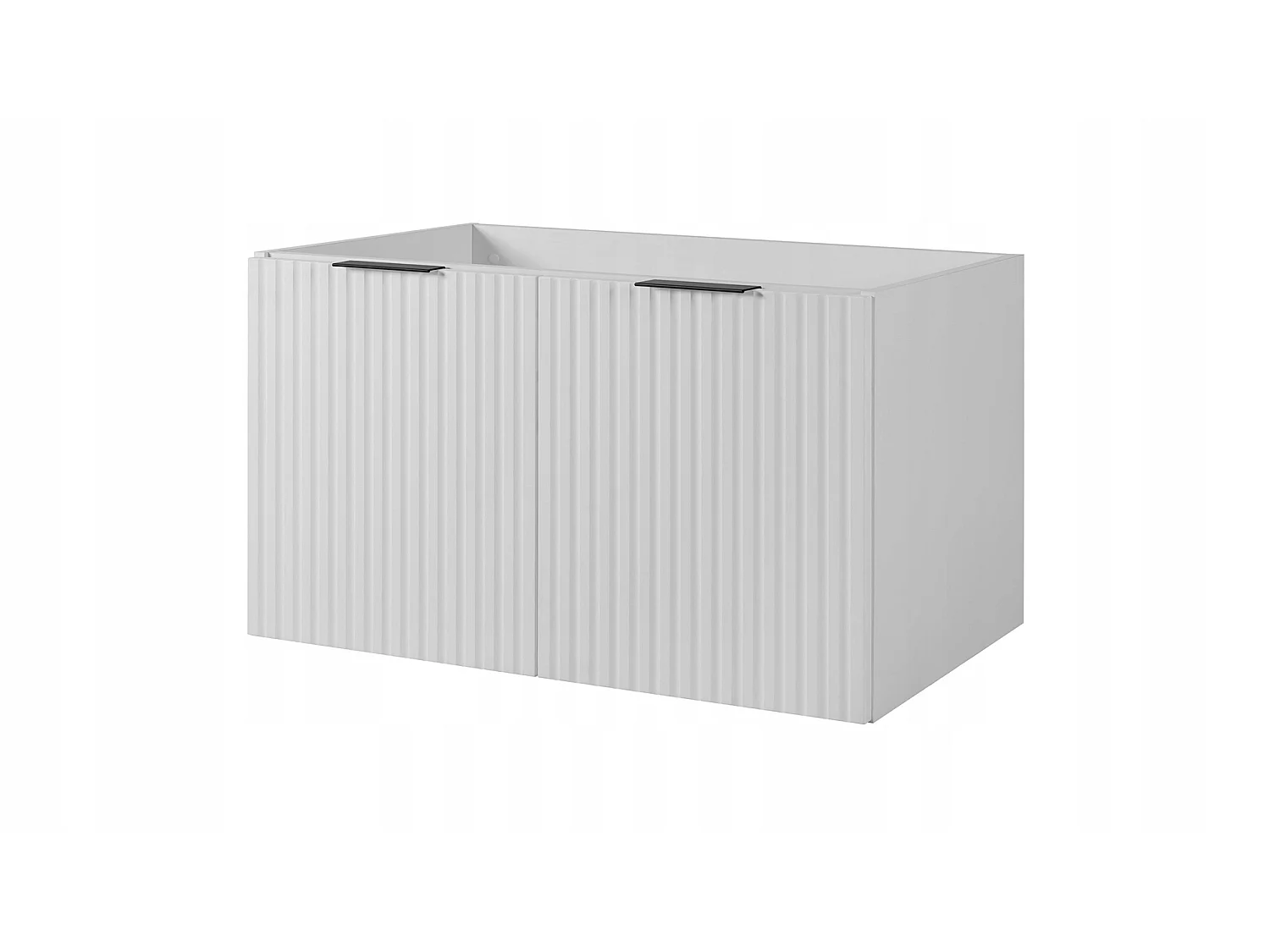 Waschbeckenunterschrank 140cm - Weiß Matt - braune Platte - Soft-Close - 3 Griffe – RODAN