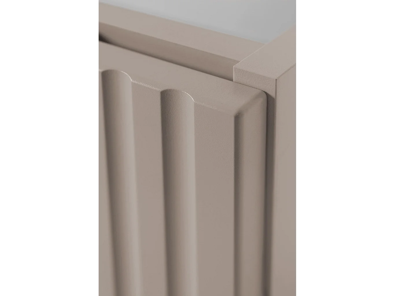 Waschbeckenunterschrank 140cm - Hängend - Geriffelt Kaschmir - braune Platte – RODAN