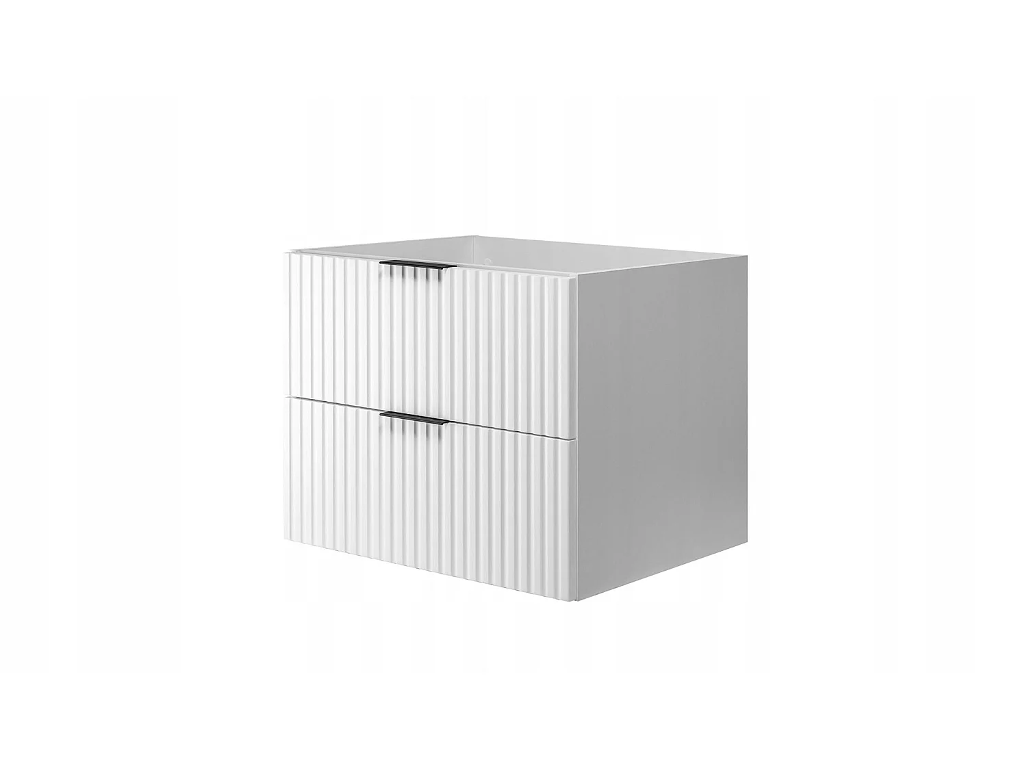 Waschbeckenunterschrank 100cm - Hängend - Geriffelt Weiß - schwarze Platte – RODAN