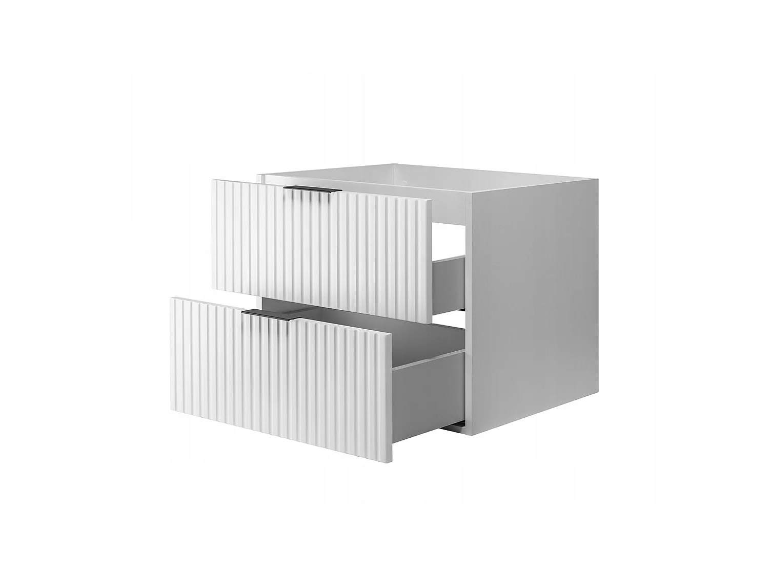 Waschbeckenunterschrank 100cm - Hängend - Geriffelt Weiß - schwarze Platte – RODAN