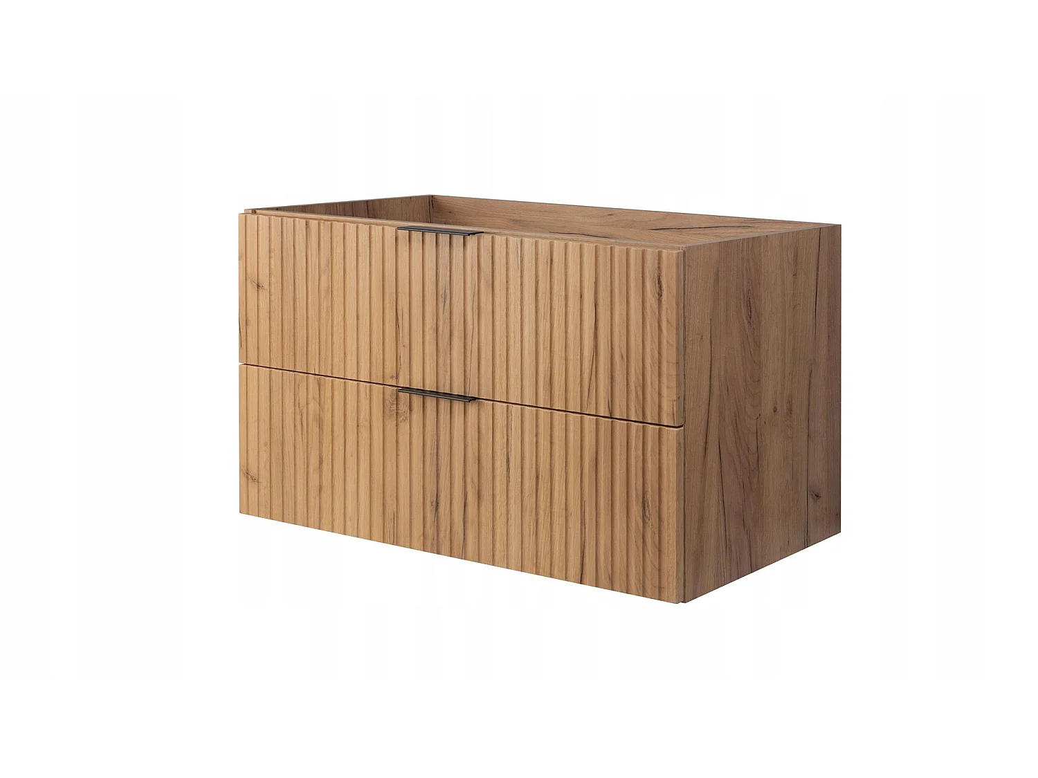 Waschbeckenunterschrank 160cm - Hängend - Geriffelt Braun mit Platte - 3 Griffe – RODAN