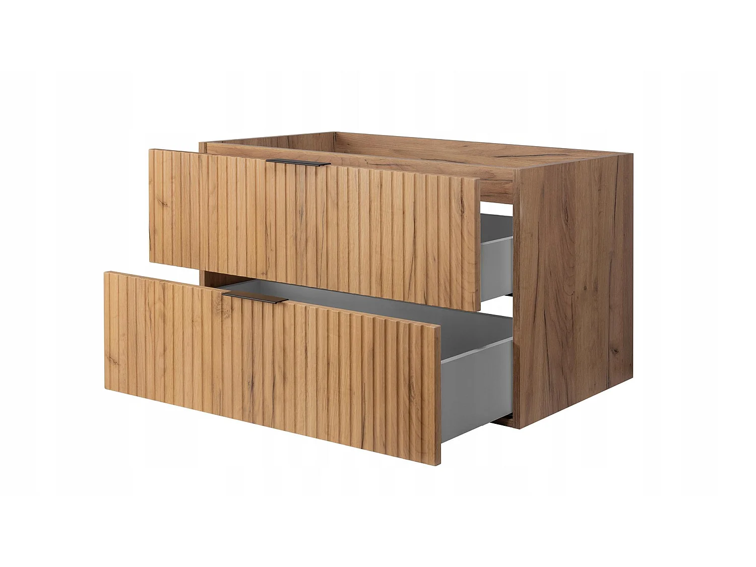 Waschbeckenunterschrank 160cm - Hängend - Geriffelt Braun mit Platte - 3 Griffe – RODAN
