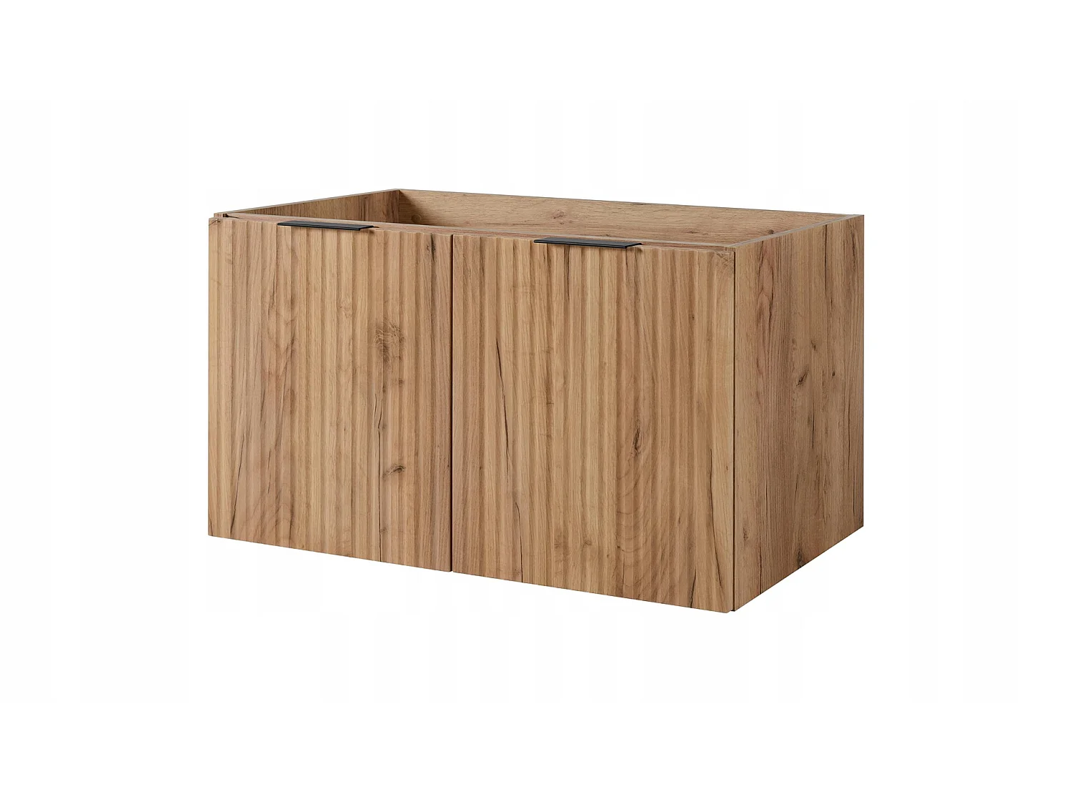 Waschbeckenunterschrank 160cm - Hängend - Geriffelt Braun mit Platte - 3 Griffe – RODAN