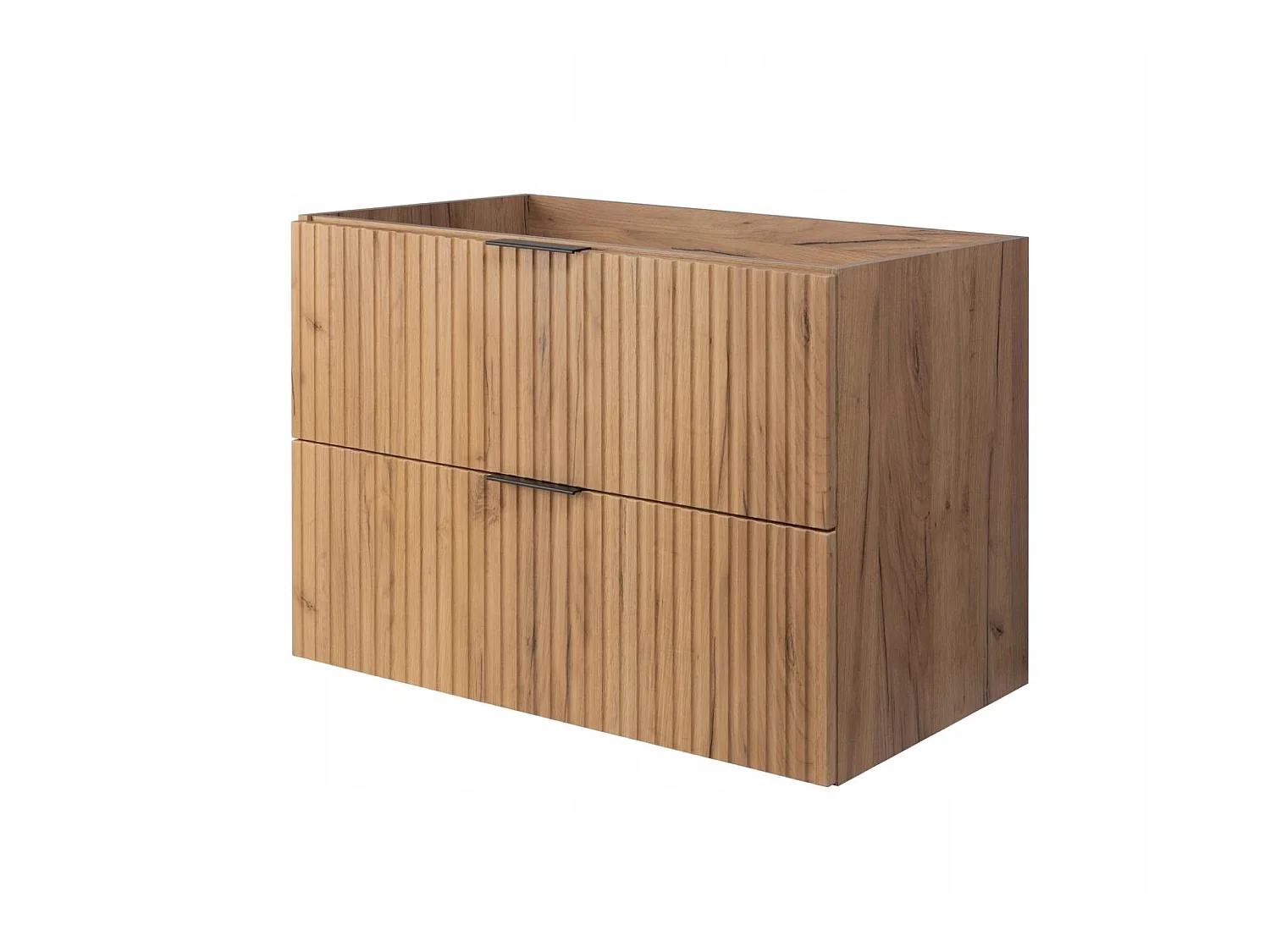 Waschbeckenunterschrank 160cm - Hängend - Geriffelt Braun mit Platte - 3 Griffe – RODAN