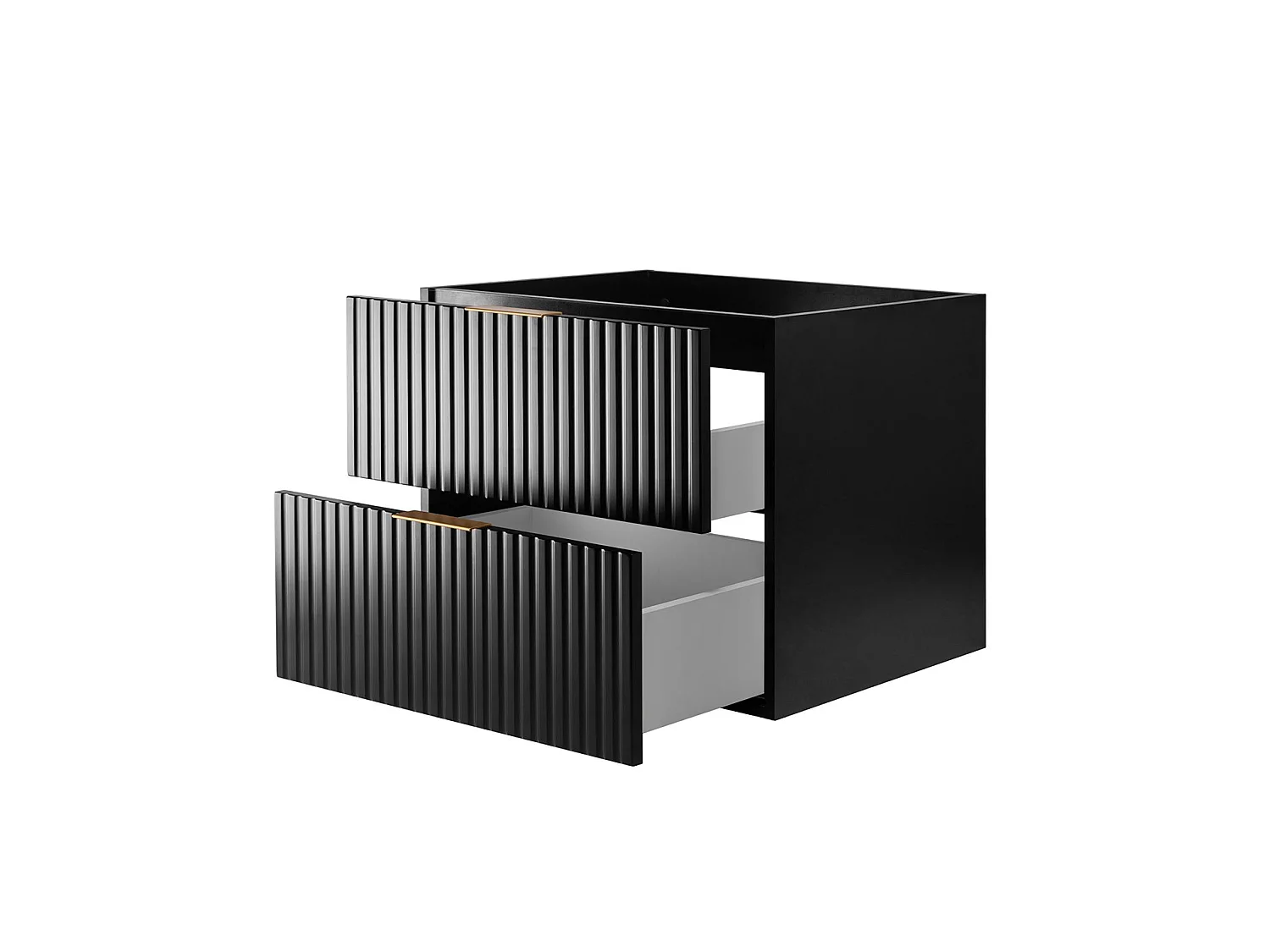 Waschbeckenunterschrank 100cm - Hängend - Geriffelt Schwarz - weiße Platte – RODAN