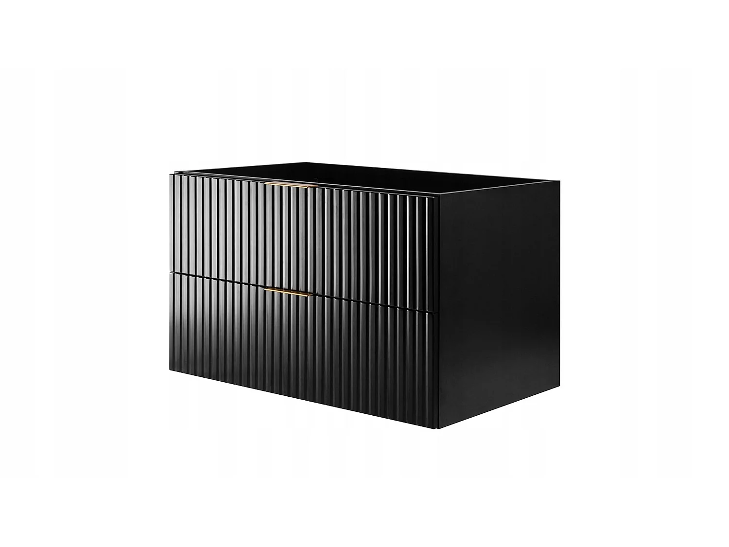 Waschbeckenunterschrank 160cm - Hängend - Geriffelt Schwarz mit Platte - 3 Griffe – RODAN