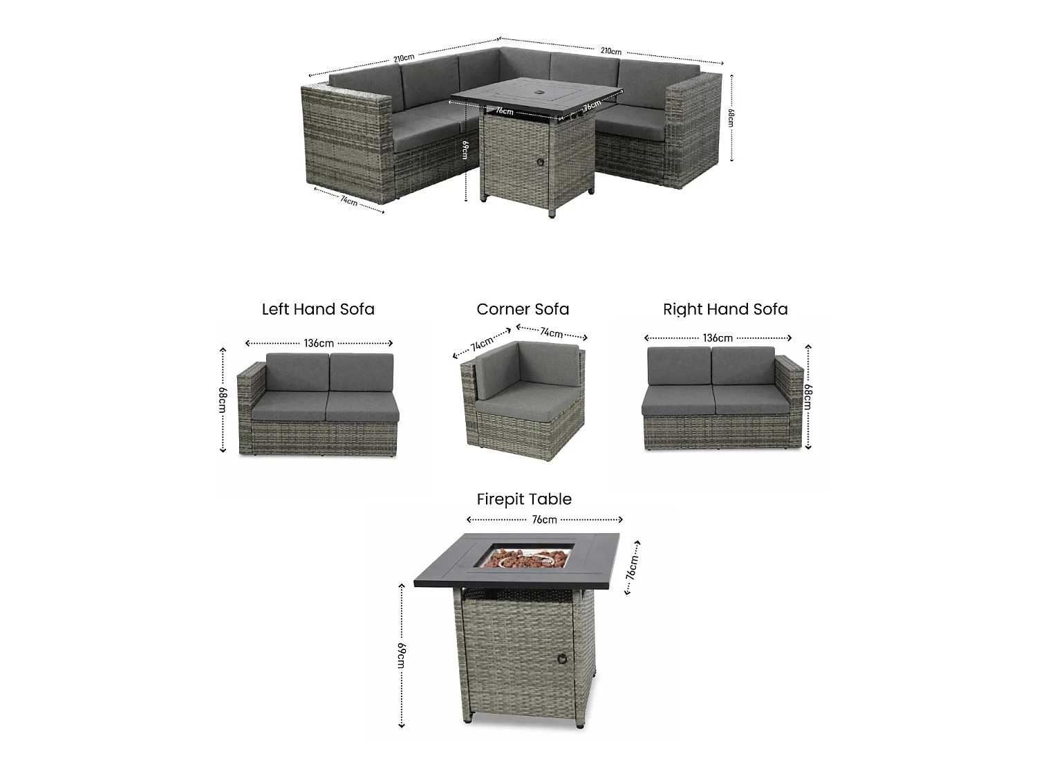 Ascot Fire Pit Garden Set – Grey
