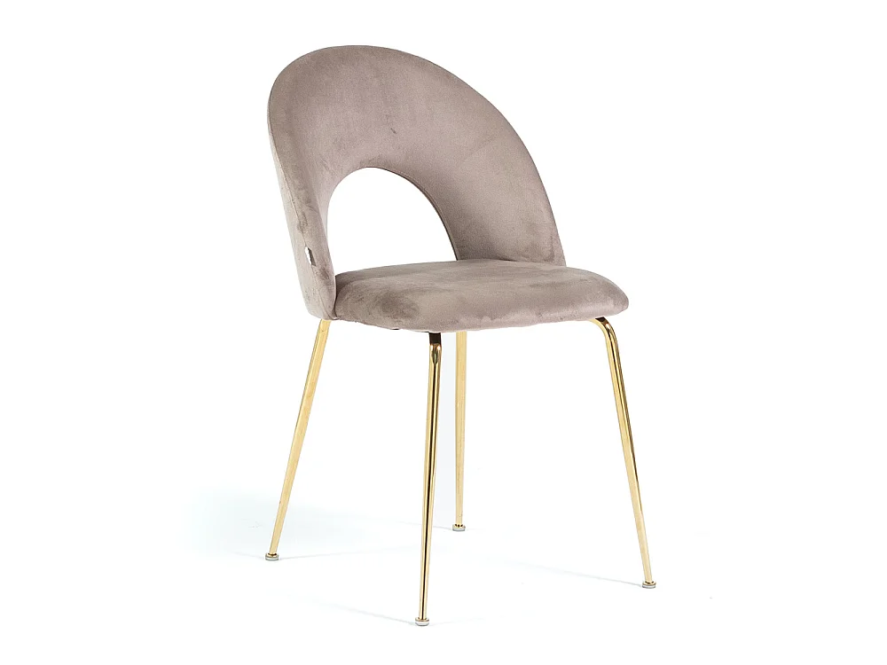 Lot de 2 chaises en velours avec dossier courbé et pieds en métal – design élégant pour cuisine et salle à manger MARGOT/Taupe/Or