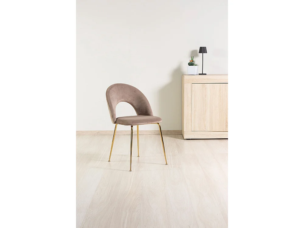 Lot de 2 chaises en velours avec dossier courbé et pieds en métal – design élégant pour cuisine et salle à manger MARGOT/Taupe/Or