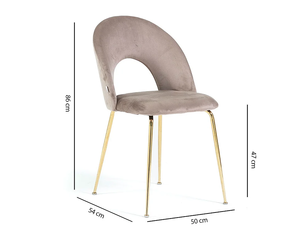 Lot de 2 chaises en velours avec dossier courbé et pieds en métal – design élégant pour cuisine et salle à manger MARGOT/Taupe/Or