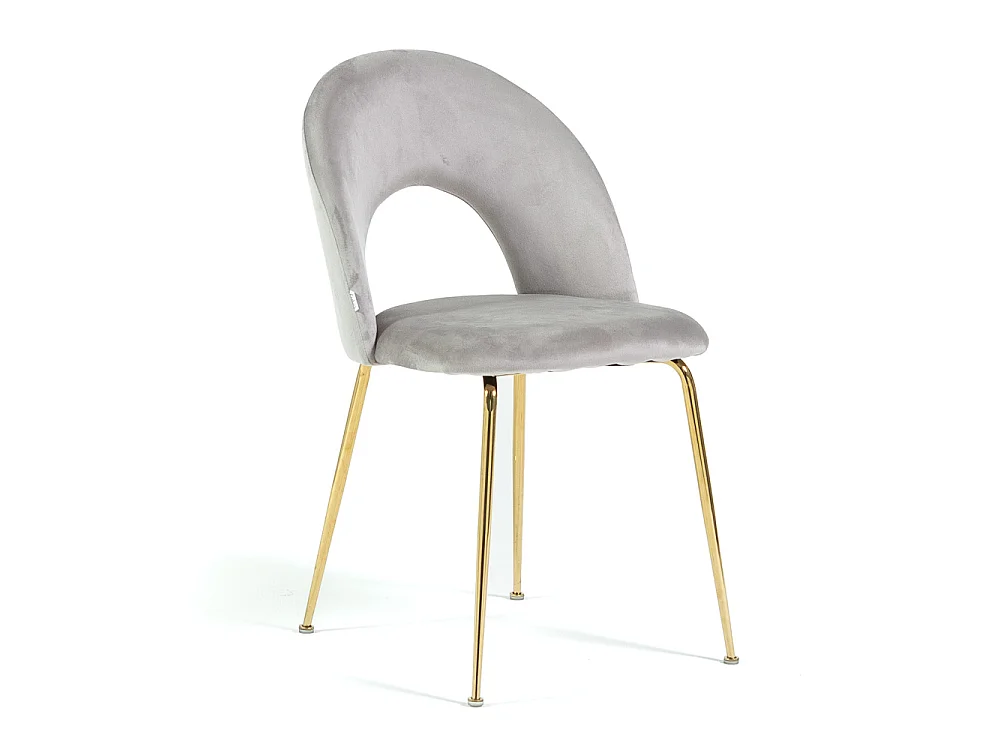 Lot de 2 chaises en velours avec dossier courbé et pieds en métal – design élégant pour cuisine et salle à manger MARGOT/Gris clair/Or