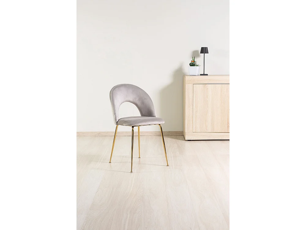 Lot de 2 chaises en velours avec dossier courbé et pieds en métal – design élégant pour cuisine et salle à manger MARGOT/Gris clair/Or