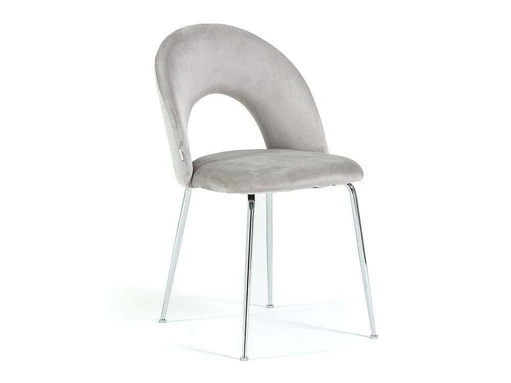 Lot de 2 chaises en velours avec dossier courbé et pieds en métal – design élégant pour cuisine et salle à manger MARGOT/Gris clair/Argent