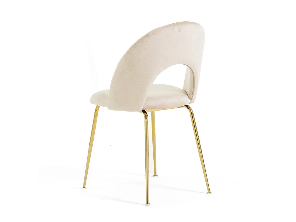 Lot de 2 chaises en velours avec dossier courbé et pieds en métal – design élégant pour cuisine et salle à manger MARGOT/Crème/Or