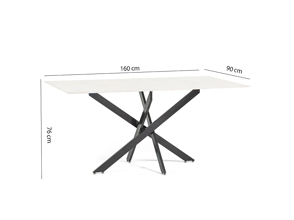 Table d’intérieur 160x90 cm, plateau en verre trempé, pieds en métal, design élégant, pour cuisine ou salle à manger – Morgan – Marbre rose/Gris