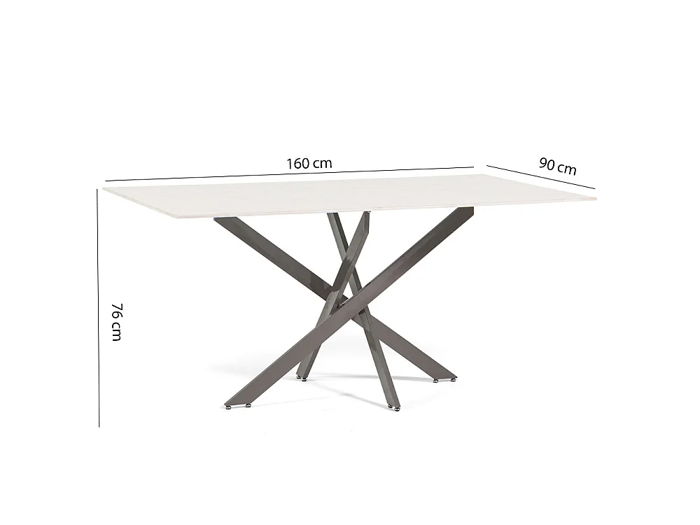 Table d’intérieur 160x90 cm, plateau en verre trempé, pieds en métal, design élégant, pour cuisine ou salle à manger – Morgan – Marbre rose/Taupe