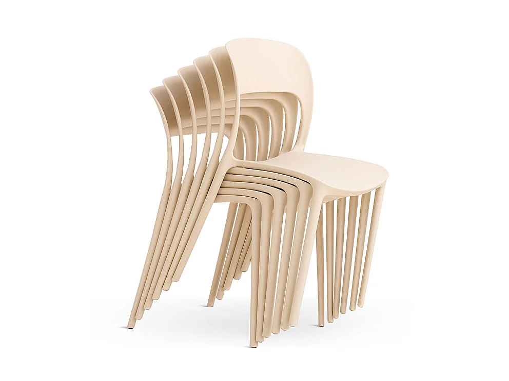 Lot de 4 chaises empilables en résine pour intérieur et extérieur, robustes et faciles à nettoyer, idéales pour jardin, terrasse, balcon BARBARA/Crème