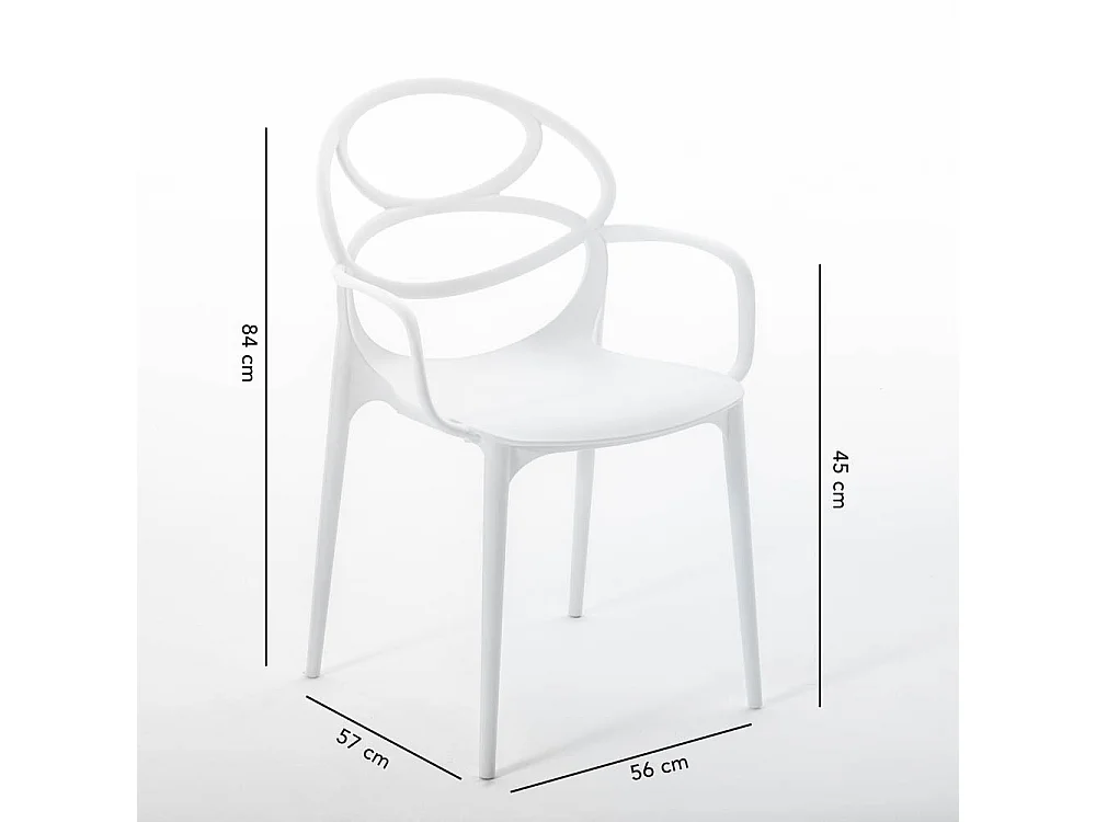 Set de 6 chaises en polypropylène avec fibre de verre, empilables pour extérieur et jardin, bar et restaurant, cuisine design moderne -Charlotte-Blanc