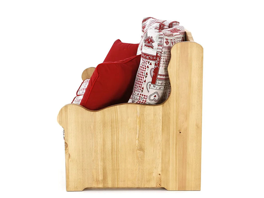 Canapé 2 places avec coffre pin massif sculpté Vanoise rouge Dahu