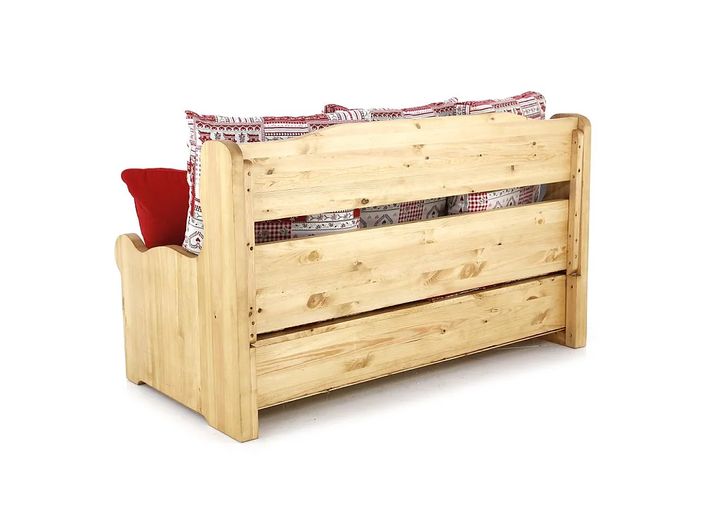Canapé 2 places avec coffre pin massif sculpté Vanoise rouge Dahu
