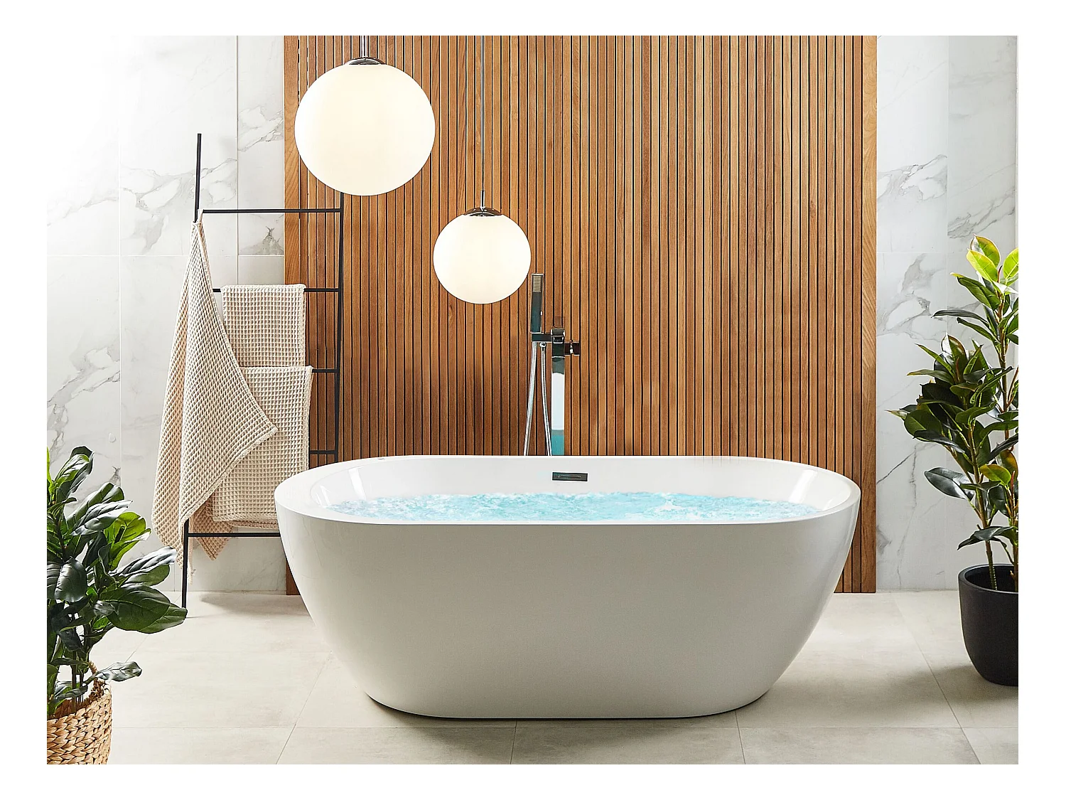Baignoire îlot blanche 170 x 80 cm avec LED NEVIS III