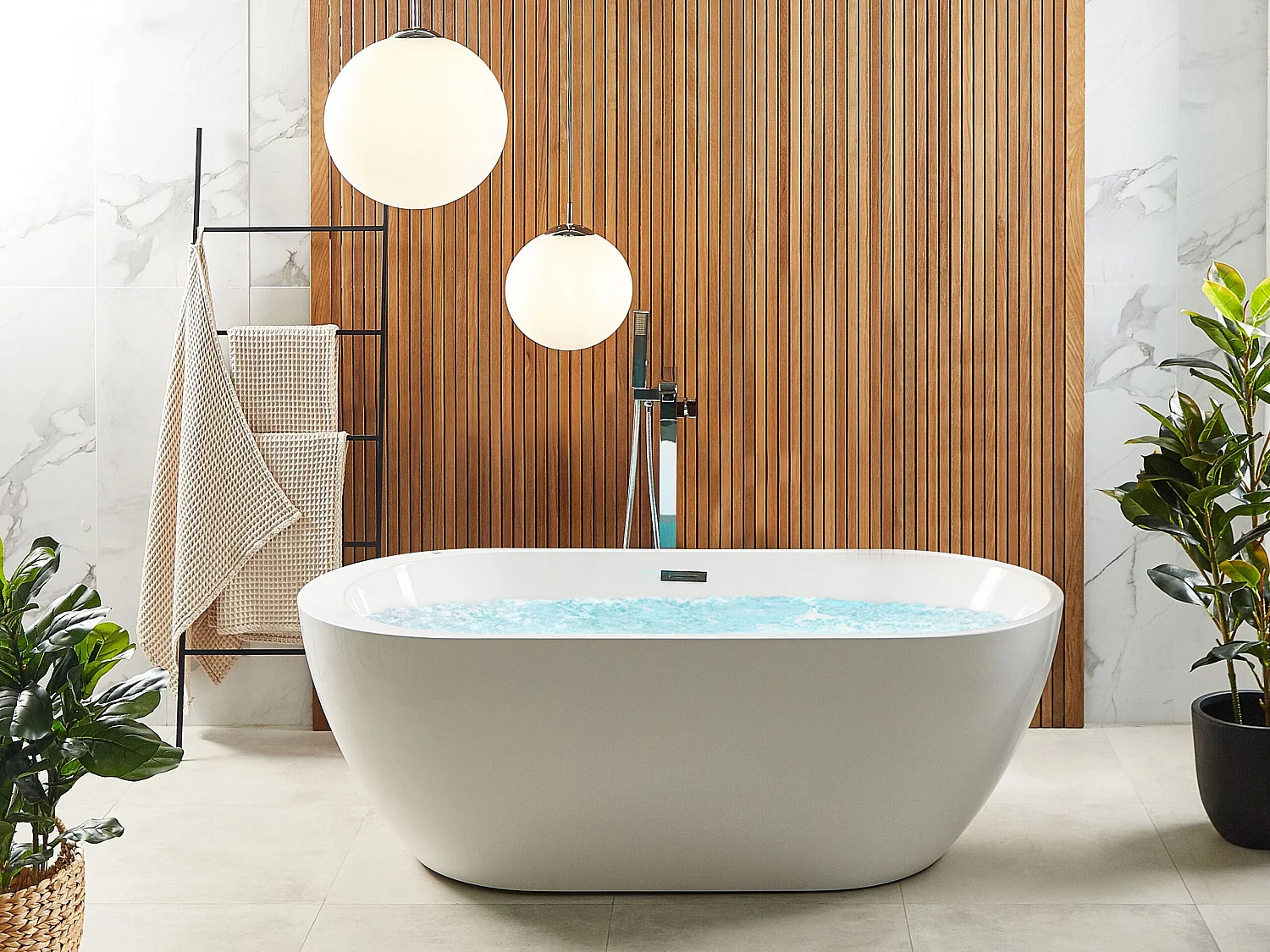 Baignoire îlot blanche 170 x 80 cm avec LED NEVIS III