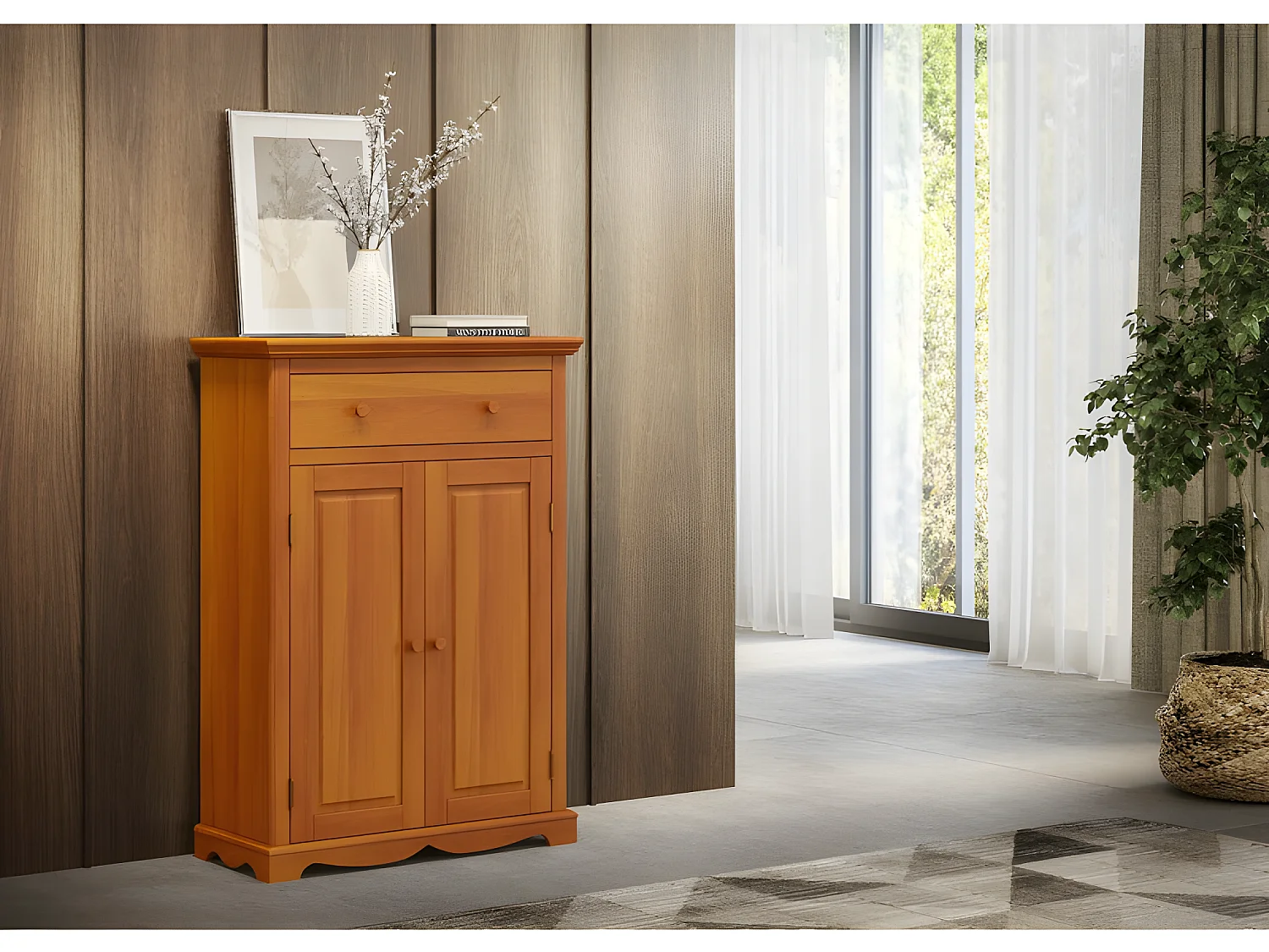 Buffet Le Parisien Charme Pin Miel 2 Portes 1 Tiroir