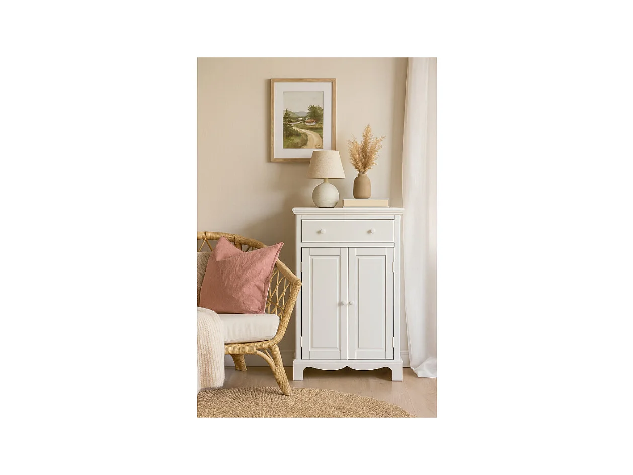 Buffet Le Parisien Charme Blanc 2 Portes 1 Tiroir 2 Tablettes 94 x 134 x 42 cm