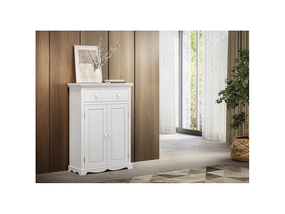 Buffet Le Parisien Charme Blanc 2 Portes 1 Tiroir 2 Tablettes 94 x 134 x 42 cm