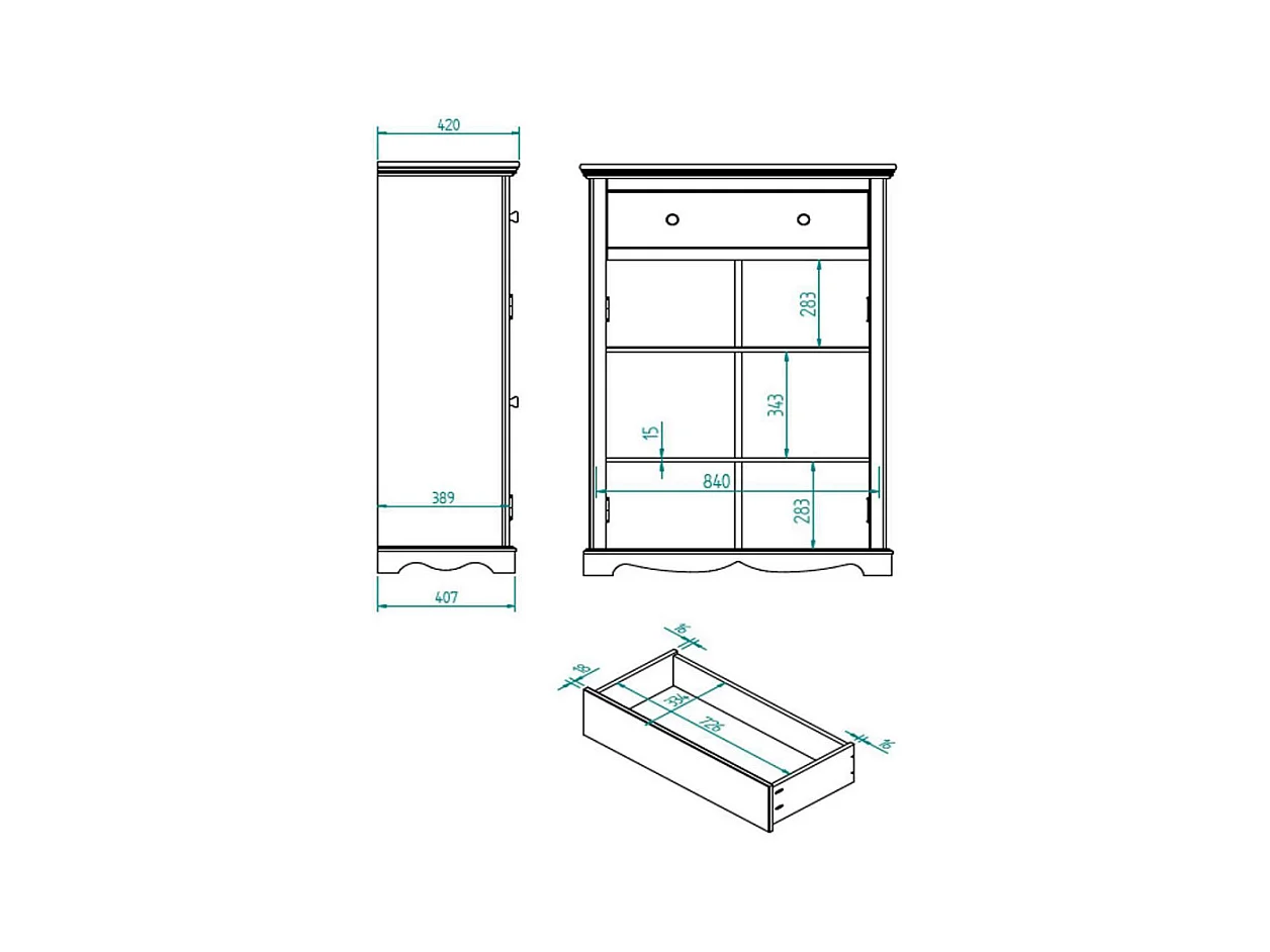 Buffet Le Parisien Charme Blanc 2 Portes 1 Tiroir 2 Tablettes 94 x 134 x 42 cm