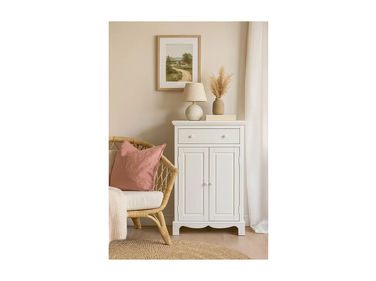 Buffet Le Parisien Charme Blanc 2 Portes 1 Tiroir 2 Tablettes 94 x 134 x 42 cm