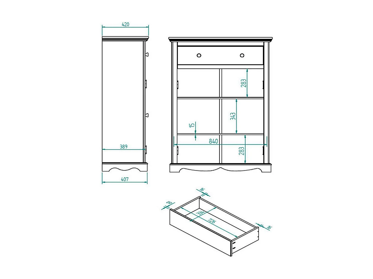 Buffet Le Parisien Charme Blanc 2 Portes 1 Tiroir 2 Tablettes 94 x 134 x 42 cm