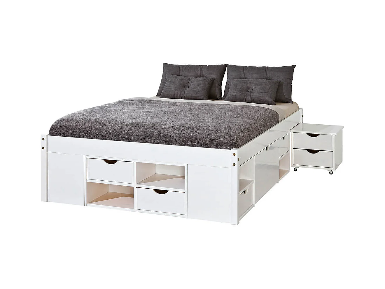 ALASKA - Lit 140x200cm multi-rangement Vernis Blanc