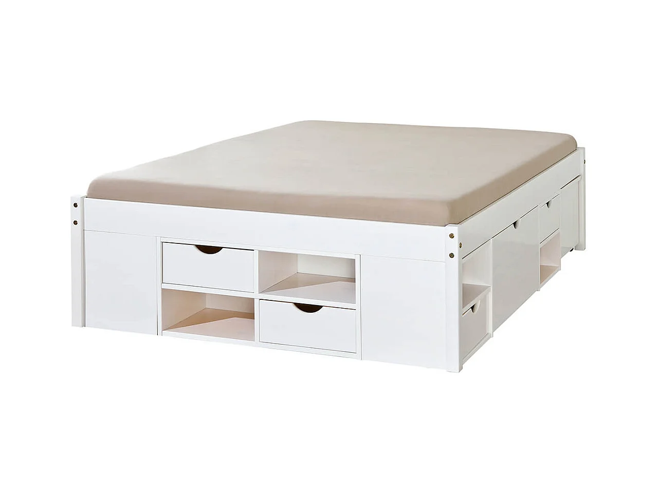 ALASKA - Lit 140x200cm multi-rangement Vernis Blanc