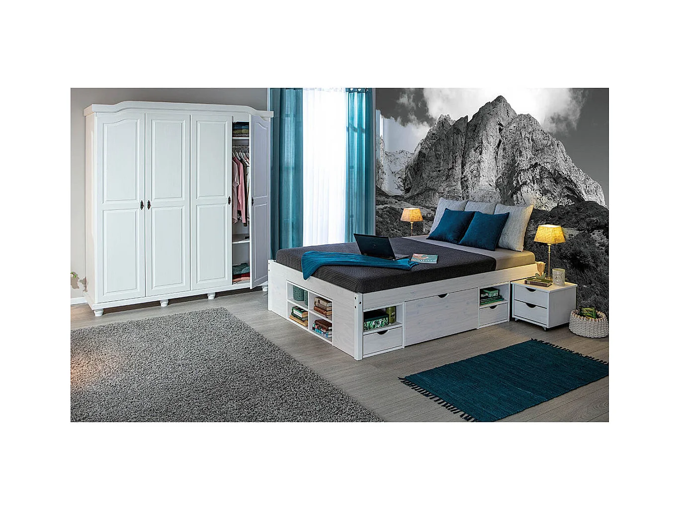 ALASKA - Lit 140x200cm multi-rangement Vernis Blanc